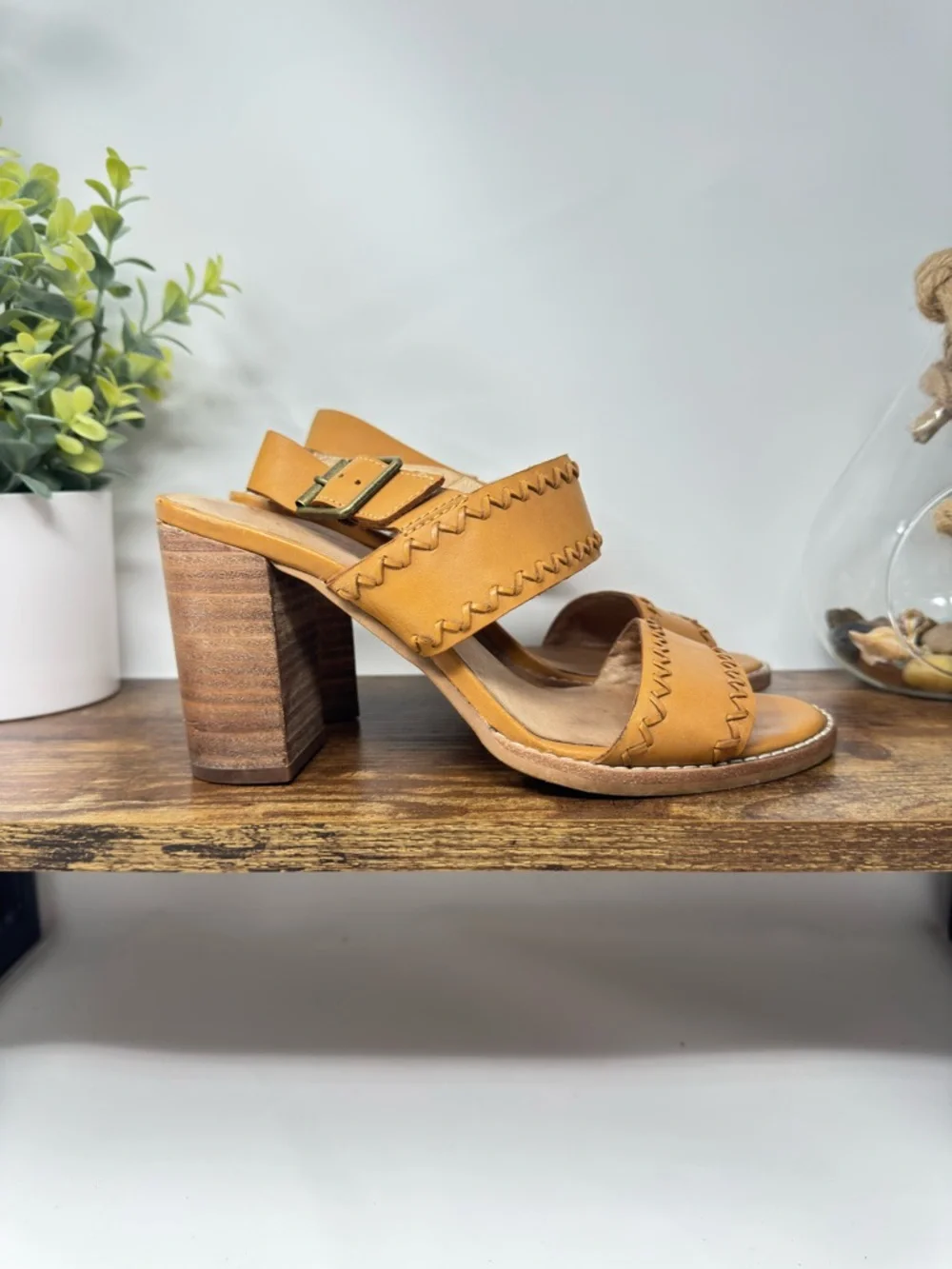 Madewell‎ The Angie Tan Leather Block Heel Double Strap Sandals Size 6.5